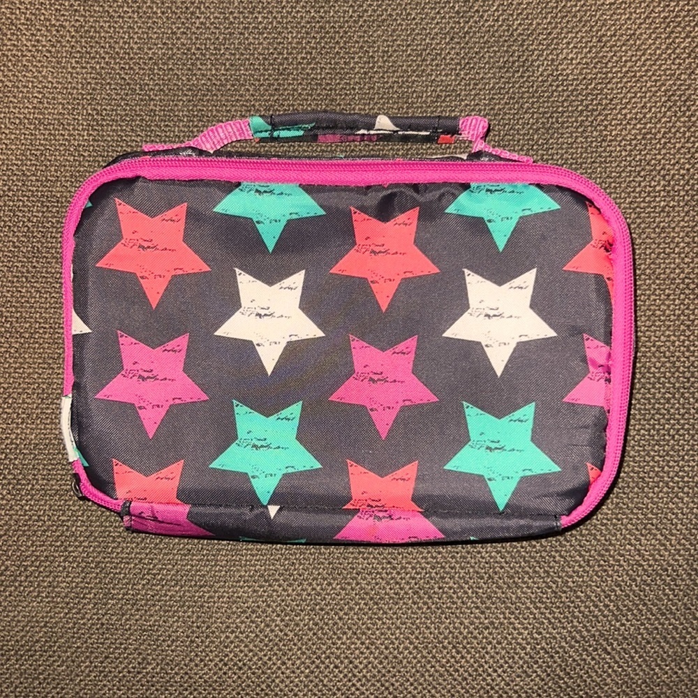 Fit & Fresh school lunchbox black purple pink stars handheld insulated lunch bag